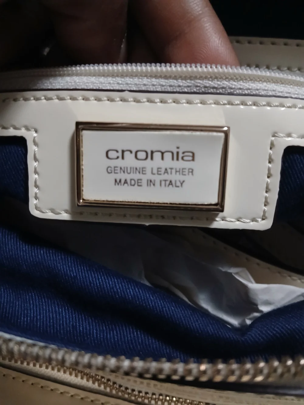 Cromia Classic White Patent Structured Satchel Bag